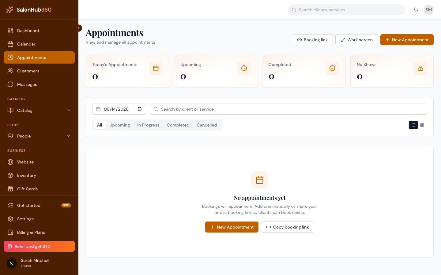 The Appointments page with the Work screen button highlighted