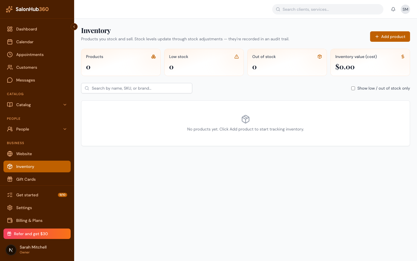 The stock and classification fields on the Add product form