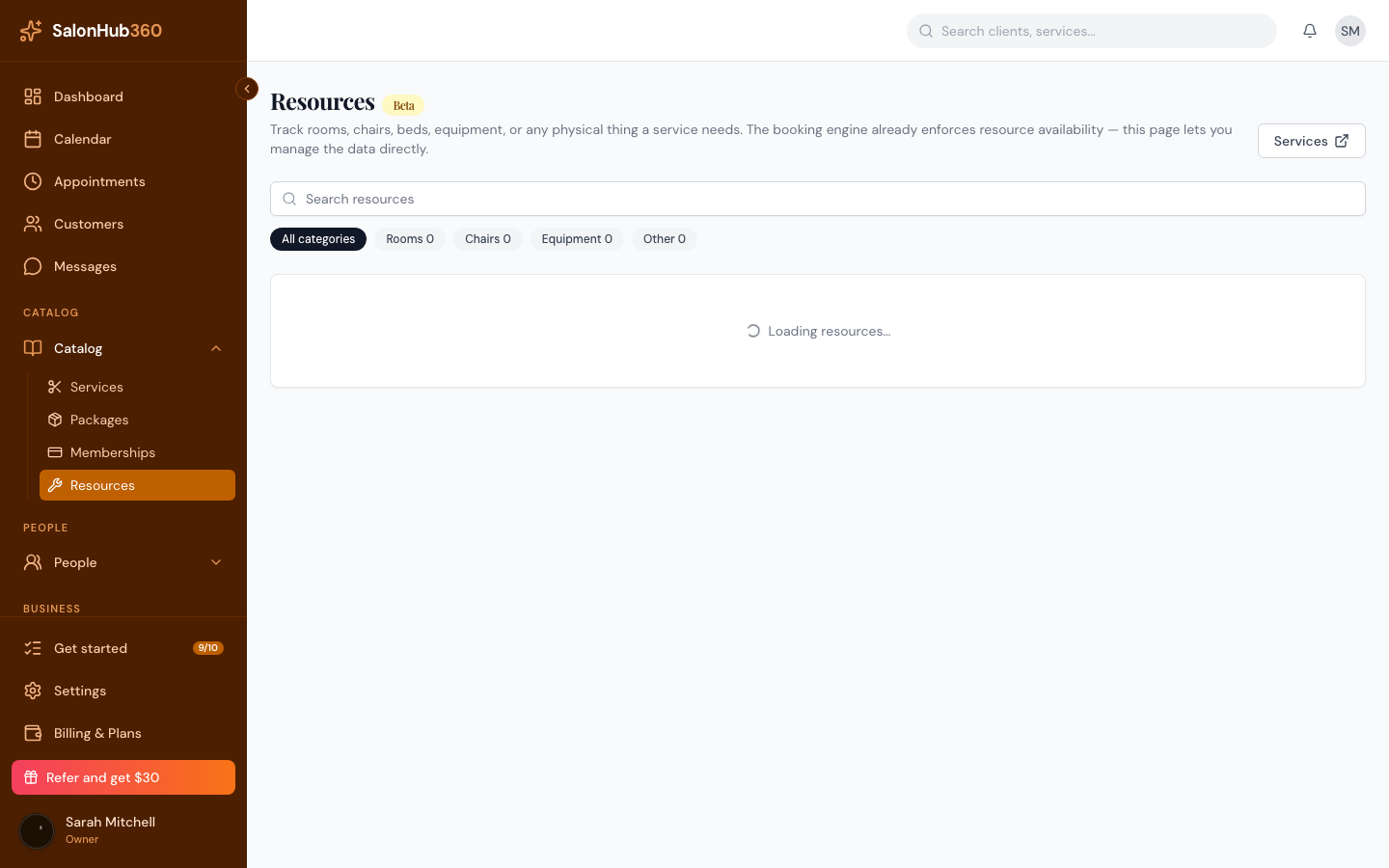 The Resources page with the Beta label and the Add button