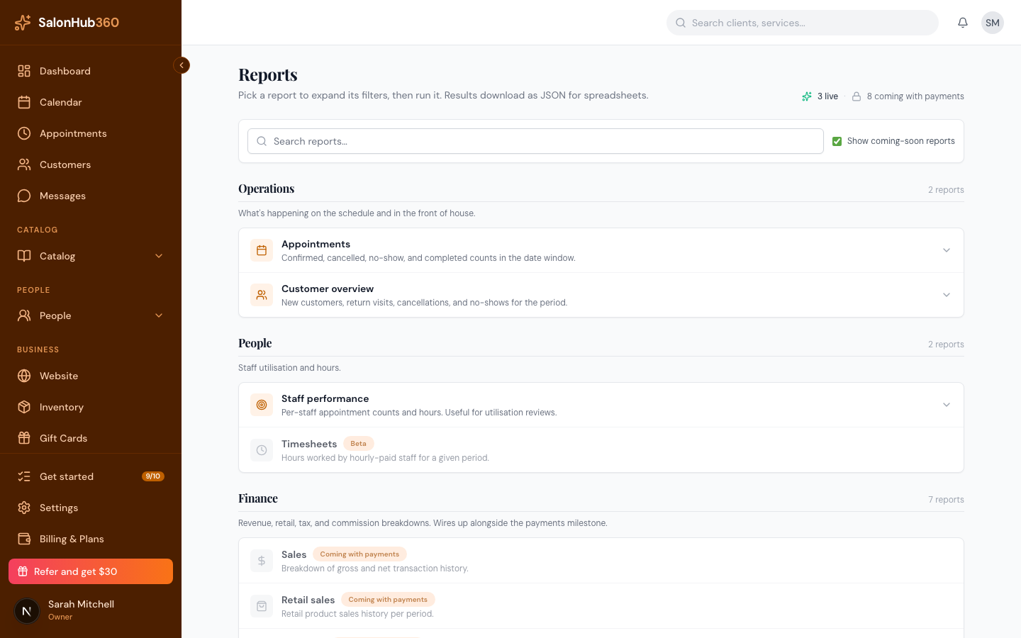 The report result preview with a Download JSON button