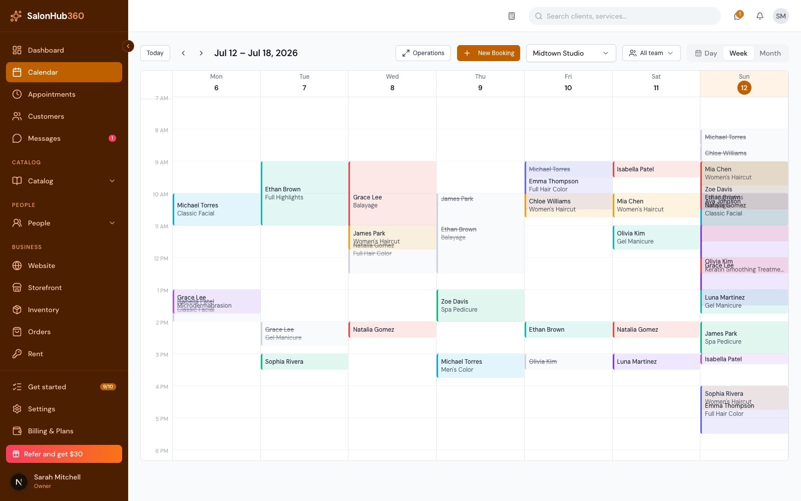 Calendar view with a column for every stylist